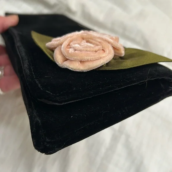 Shira Leah Black Velvet Clutch with Velvet Rose and Magnetic Closure - Picture 5 of 7